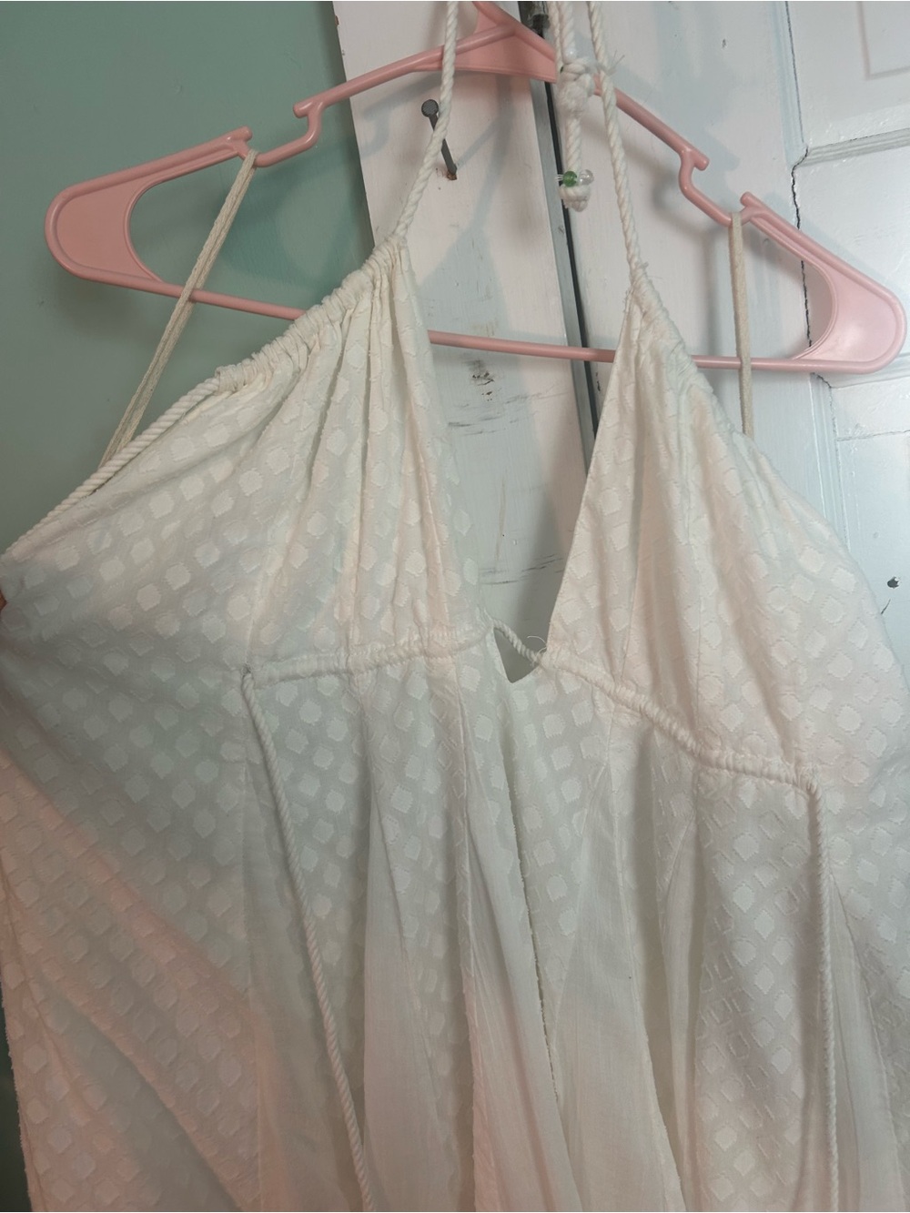 Free People Cream Textured Backless Halter Dress